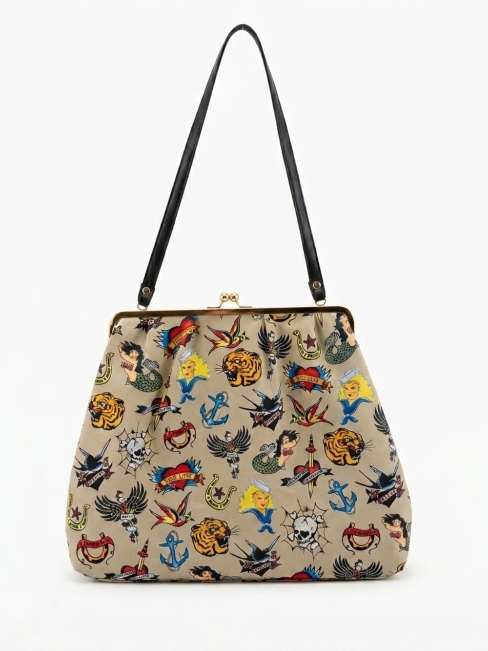 Vtg Rockabilly Tattoo Flash Kiss Lock Handbag Purse Sailor Jerry Pinup Swallow